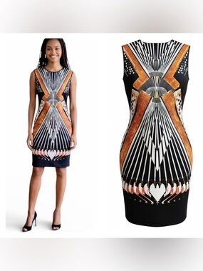 Clover Canyon Geometric Bodycon Neoprene Scuba Optical Illusion Dress L